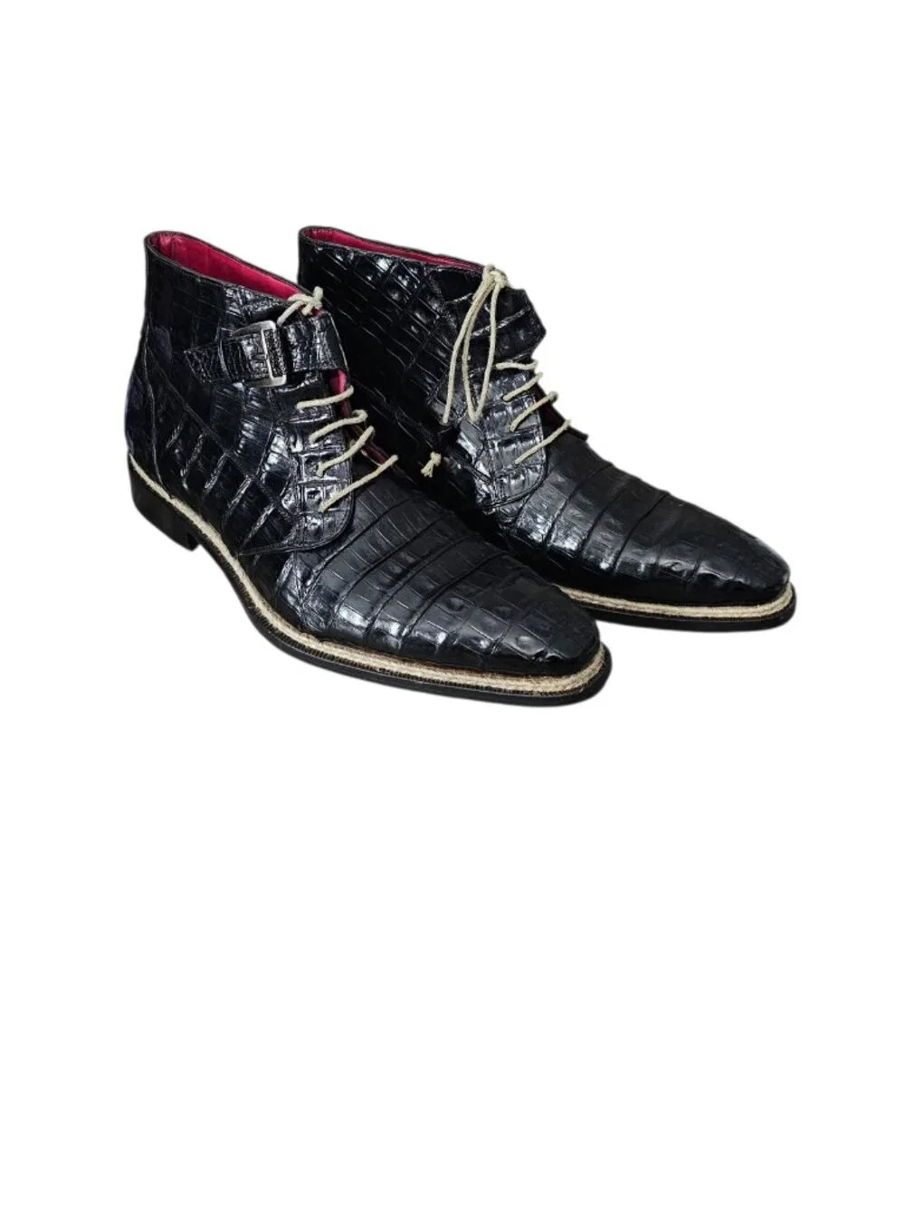 Mezlan Men's Genuine Crocodile Buckle Lace Up Luxury Dress Boot in Black 11.5